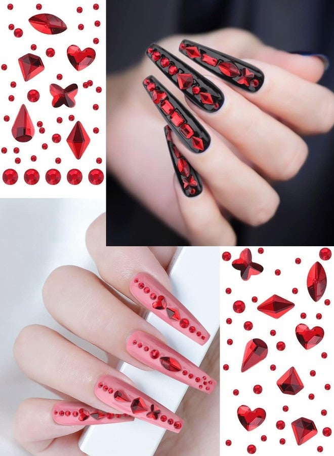 EBANKU Valentine's Day Nail Rhinestone EBANKU Red Hearts Nail Rhinestones Butterfly Round Nail Art Crystals Diamonds Flat Back Rhinestones 3D Diamond Stone Nail Gems with Tweezer for Valentine's Day - Image 4